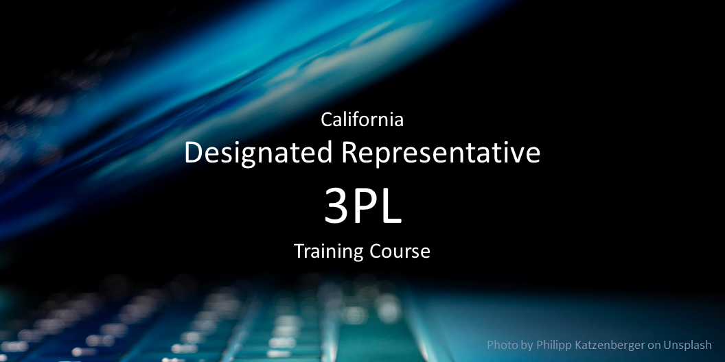 California Designated Representative 3PL Training Course. Image of a glowing blue laptop in the dark.
