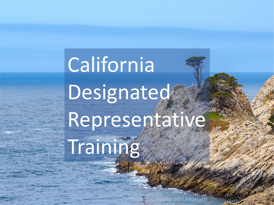 California Designated Representative Training Courses. Image of a lone tree on a California rock outcropping at the ocean.