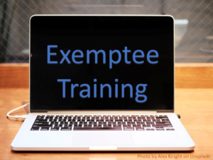 Sign-up now to take this highly recommended California Exemptee training. State-approved by the CDPH. Earns a course completion certificate (accepted by the CDPH) to include in your Exemptee license application. Buy now! Image of a laptop screen that says, "Exemptee Training."