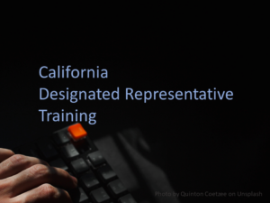 Self-Assessment Forms | California Designated Representative Training. Image of hands on a keyboard.